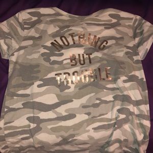 nothing but trouble gray camo shirt